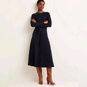 Boden Ribbed Knit Midi Dress 4P Navy Blue Cotton Wool